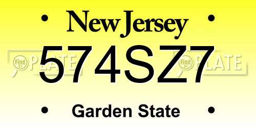 574SZ7 New Jersey License Plate
