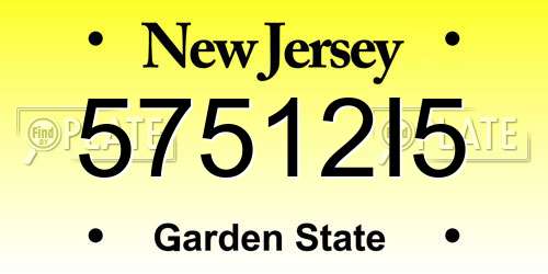 57512I5 New Jersey License Plate
