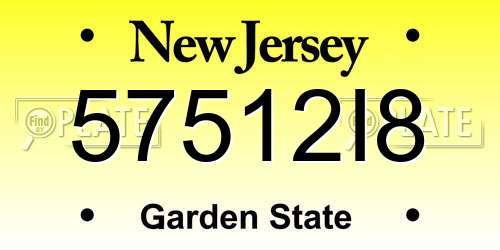 57512I8 New Jersey License Plate