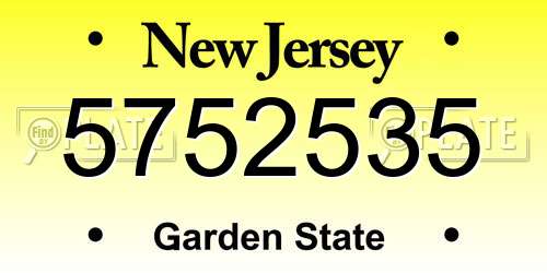 5752535 New Jersey License Plate