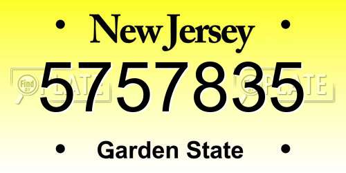 5757835 New Jersey License Plate