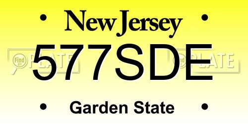 577SDE New Jersey License Plate