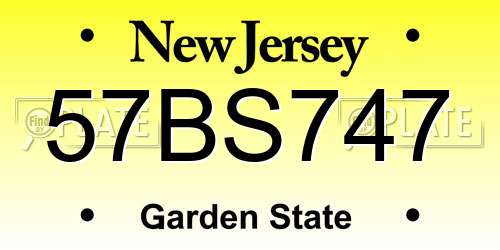 57BS747 New Jersey License Plate