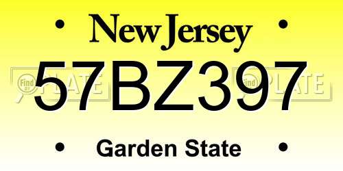 57BZ397 New Jersey License Plate