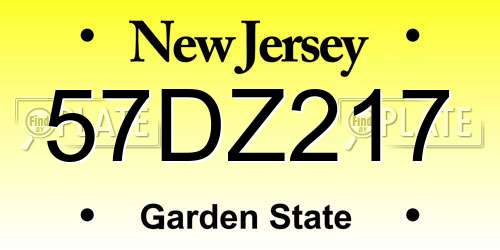 57DZ217 New Jersey License Plate