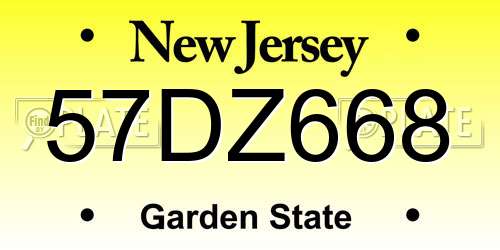 57DZ668 New Jersey License Plate