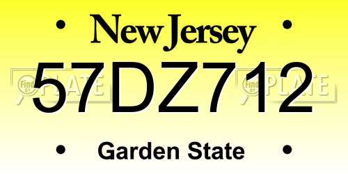 57DZ712 New Jersey License Plate