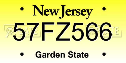 57FZ566 New Jersey License Plate