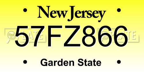 57FZ866 New Jersey License Plate