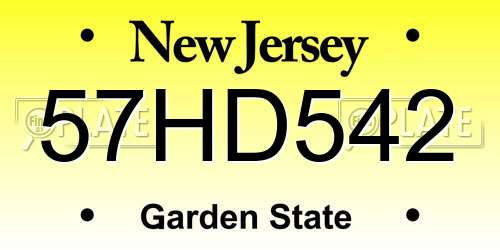 57HD542 New Jersey License Plate