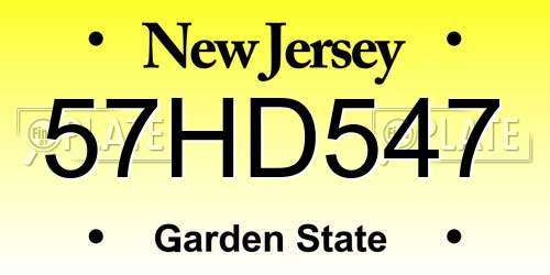 57HD547 New Jersey License Plate