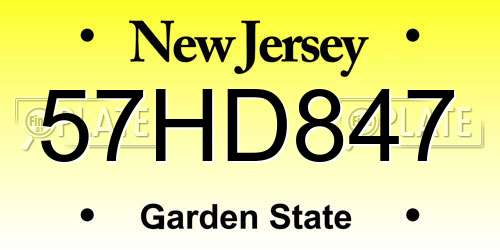 57HD847 New Jersey License Plate