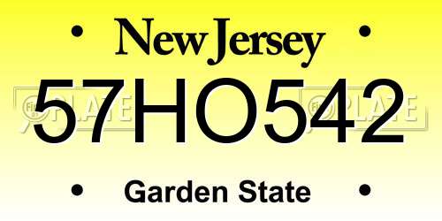 57HO542 New Jersey License Plate