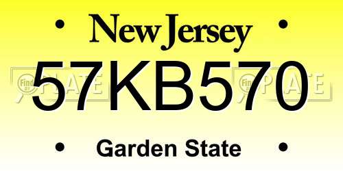 57KB570 New Jersey License Plate