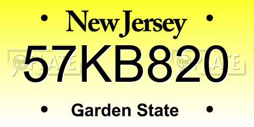 57KB820 New Jersey License Plate