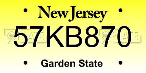 57KB870 New Jersey License Plate