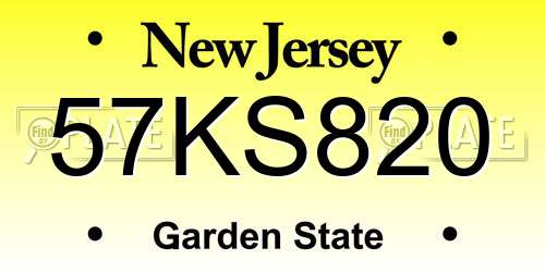 57KS820 New Jersey License Plate