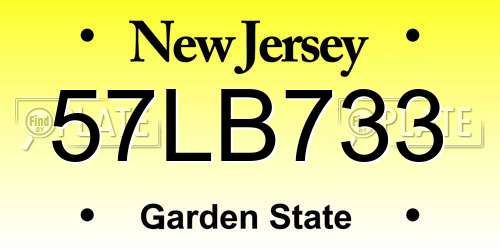 57LB733 New Jersey License Plate