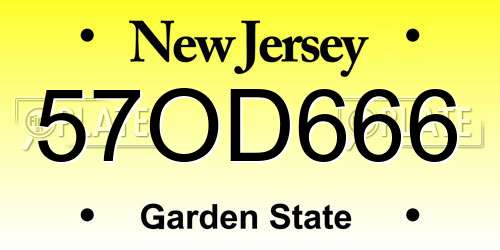 57OD666 New Jersey License Plate