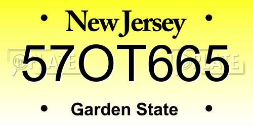 57OT665 New Jersey License Plate