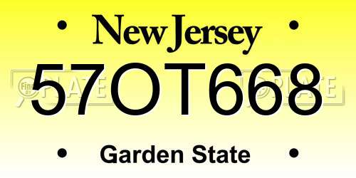 57OT668 New Jersey License Plate
