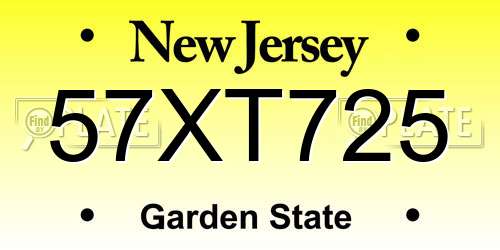 57XT725 New Jersey License Plate
