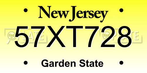 57XT728 New Jersey License Plate