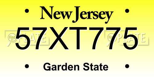 57XT775 New Jersey License Plate