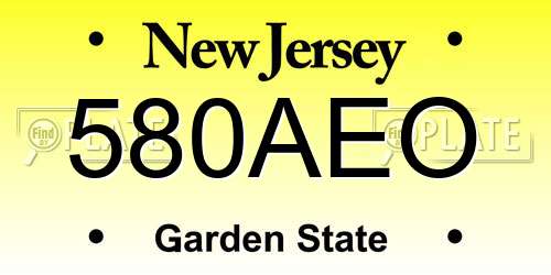 580AEO New Jersey License Plate