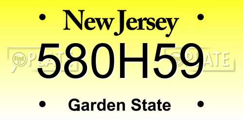 580H59 New Jersey License Plate