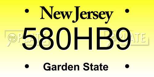 580HB9 New Jersey License Plate