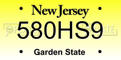 580HS9 New Jersey License Plate
