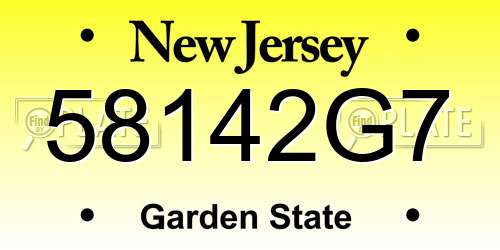 58142G7 New Jersey License Plate