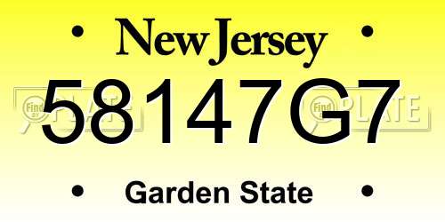 58147G7 New Jersey License Plate