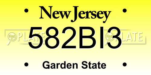 582BI3 New Jersey License Plate
