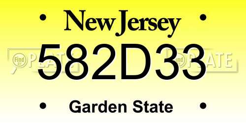 582D33 New Jersey License Plate