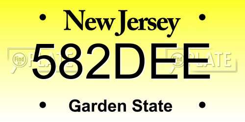 582DEE New Jersey License Plate