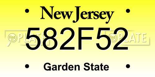 582F52 New Jersey License Plate