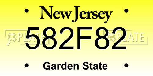 582F82 New Jersey License Plate