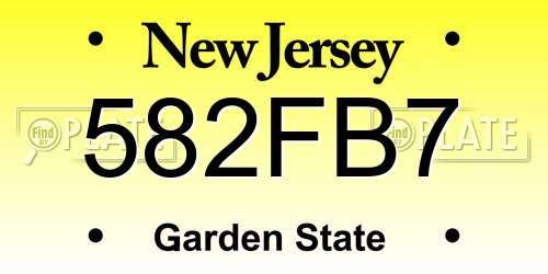 582FB7 New Jersey License Plate