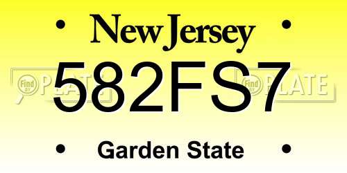 582FS7 New Jersey License Plate