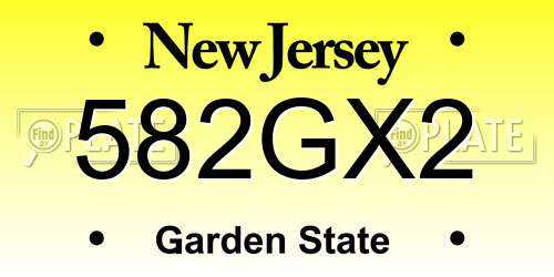 582GX2 New Jersey License Plate