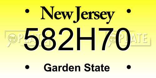 582H70 New Jersey License Plate