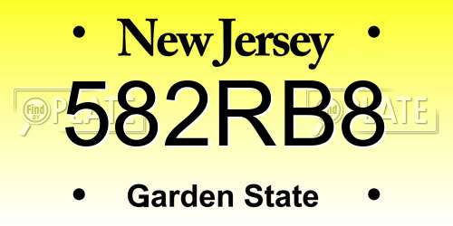 582RB8 New Jersey License Plate