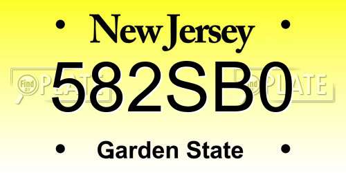 582SB0 New Jersey License Plate