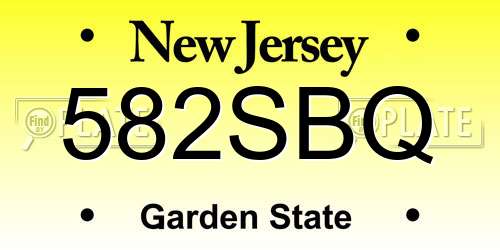 582SBQ New Jersey License Plate