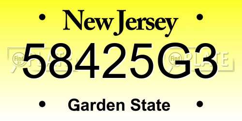 58425G3 New Jersey License Plate