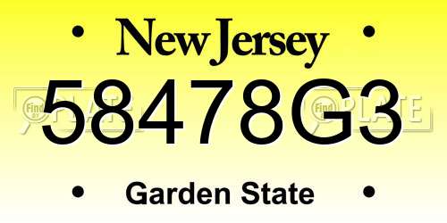 58478G3 New Jersey License Plate