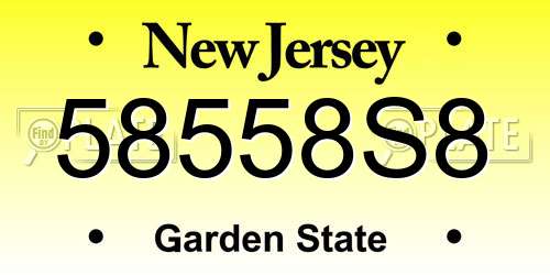 58558S8 New Jersey License Plate