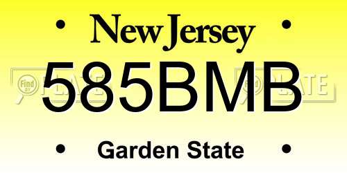 585BMB New Jersey License Plate